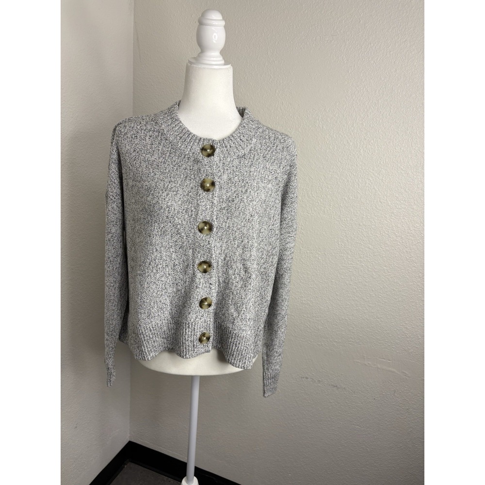 Madewell Cardigan Sweater L Gray Cropped Button Front Knit Minimalist